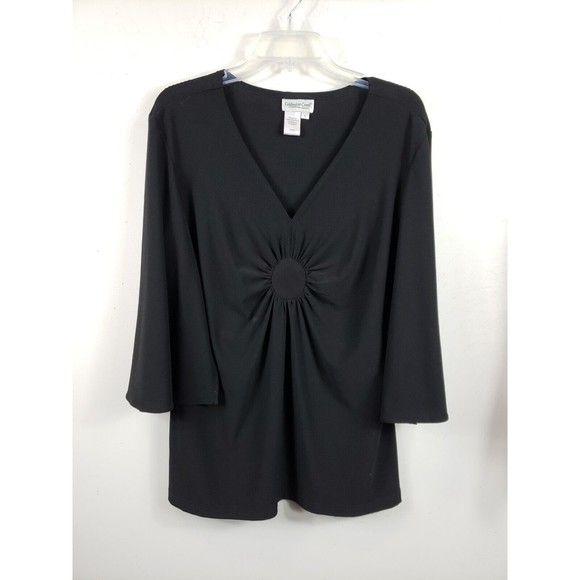 Coldwater Creek Tops - Coldwater Creek Womens Lg Black 3/4 Sleeve Knotted faux butt Front Blouse Top
